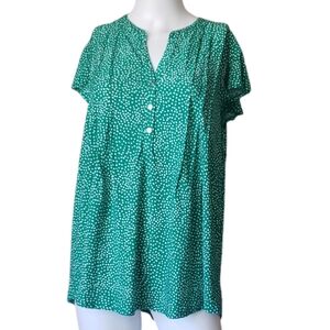 COCOMO Green & White Spotted Blouse Pretty Short Sleeves Women's Size XL